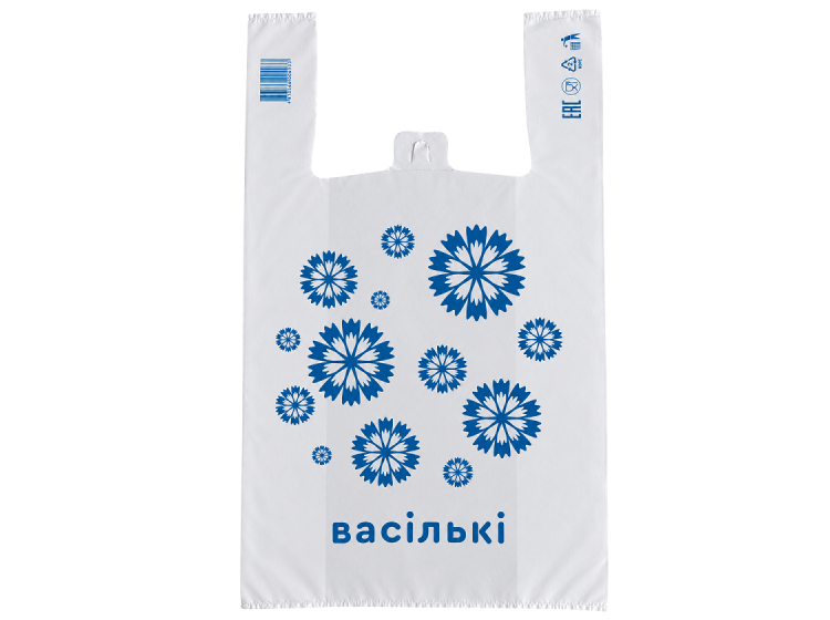 Пакет майка ПНД "Васiлькi" 47(32+7,5*2)см*55см, 27мкм (125 шт/упак) пр-во Беларусь